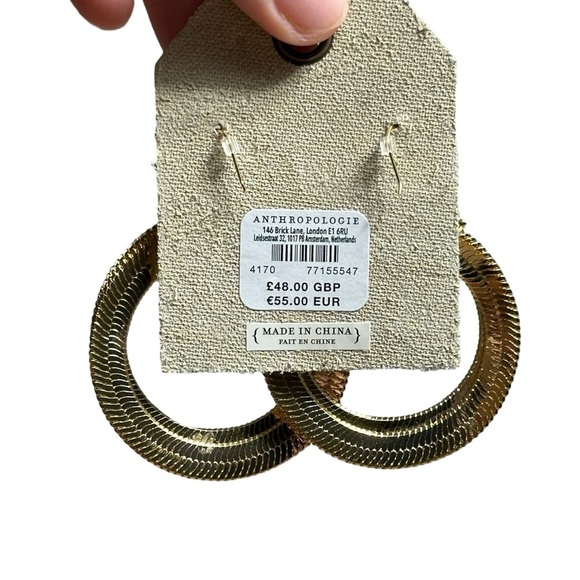 Anthropologie 14k Gold Plated Herringbone Swirl Drop Earrings - Picture 3 of 6